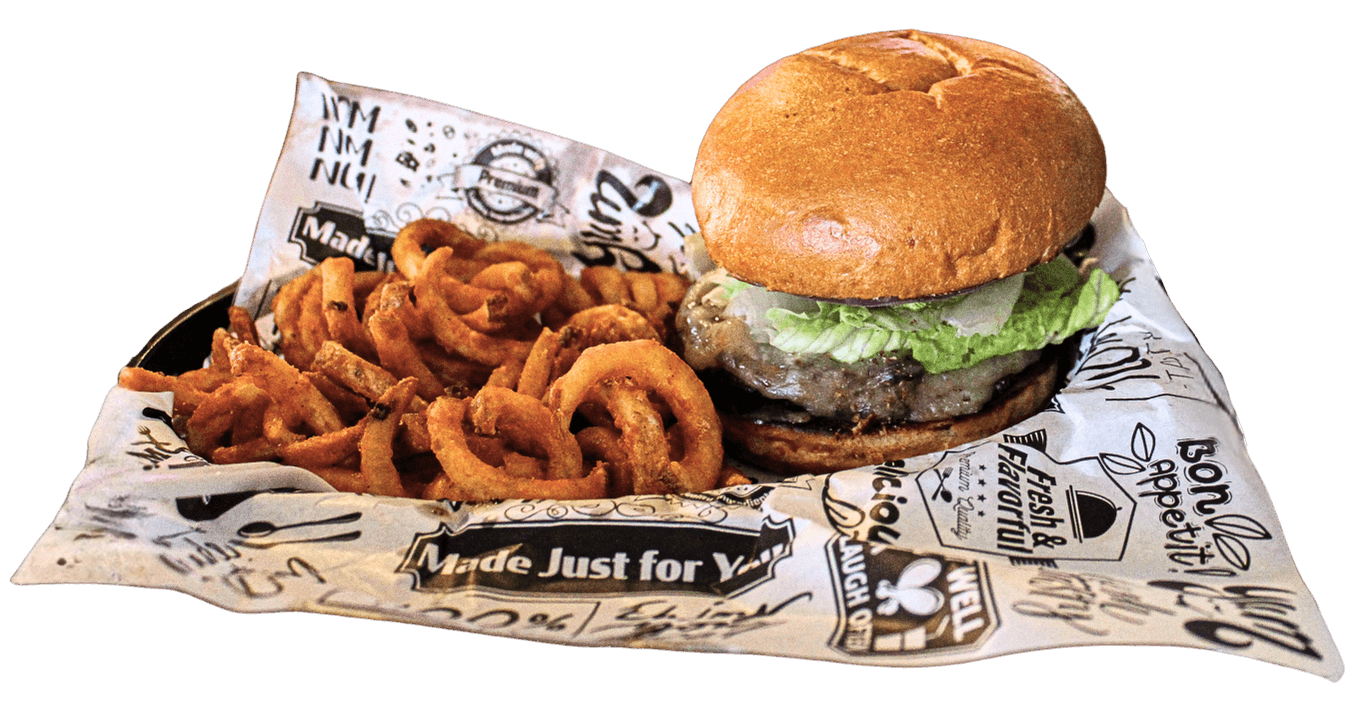 Burger and onion rings